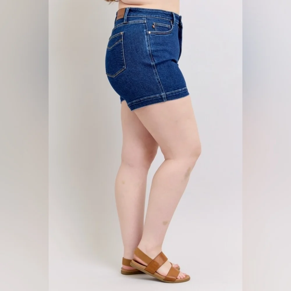 Judy Blue HR Dark Wash Tummy Control Denim Shorts Envelope Pocket Various NEW